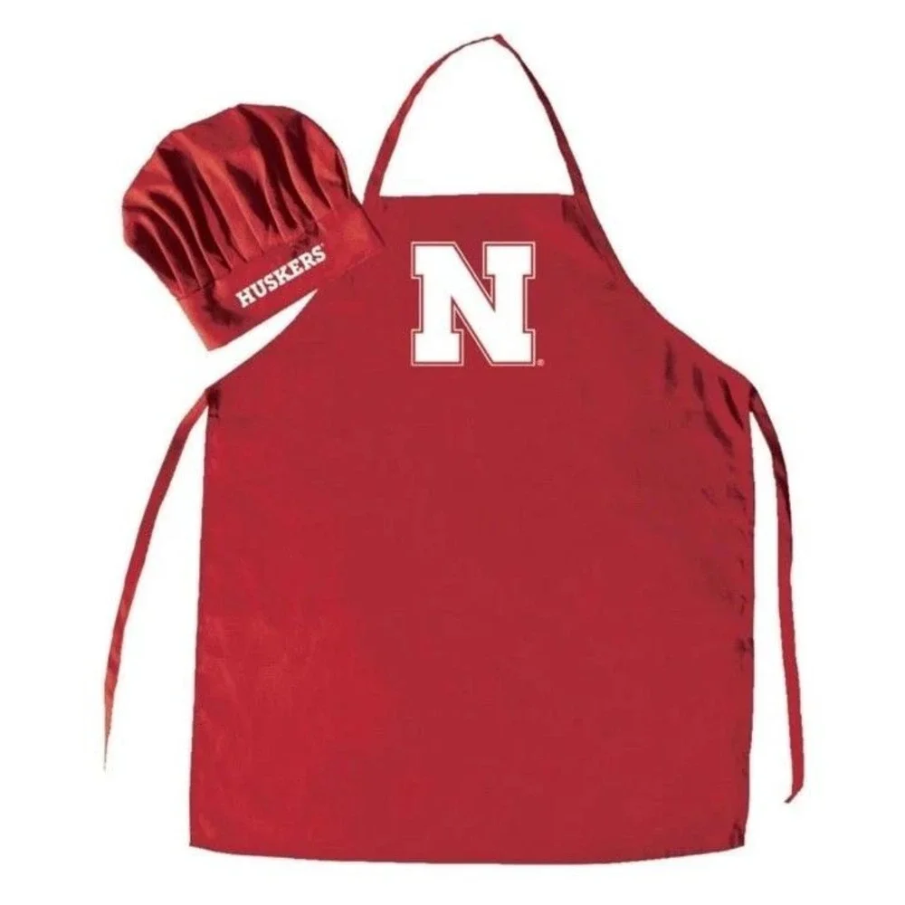 Nebraska Cornhuskers College Team Apron Chef Hat Set Red White N Logo‎
